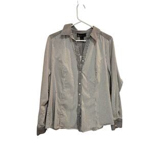 Lane Bryant Striped Long Sleeve Classic Button Up Shirt Black Corpcore Size 22